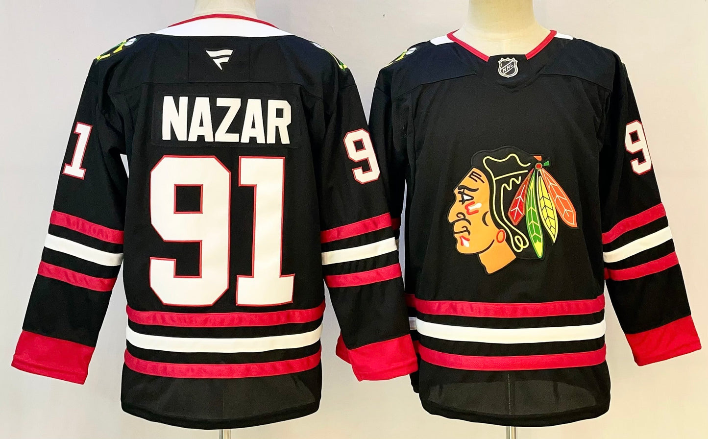 Men's Chicago Blackhawks Frank Nazar #91 Black Premium Player Jersey