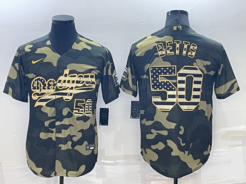 Men's Los Angeles Dodgers Mookie Betts #50 Camouflage Replica Baseball Jersey