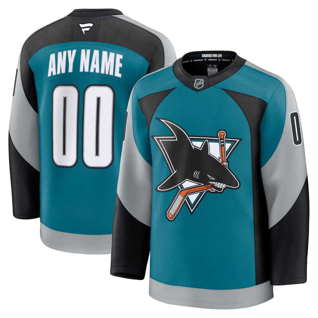 Men's San Jose Sharks Teal Alternate Premium Custom Jersey