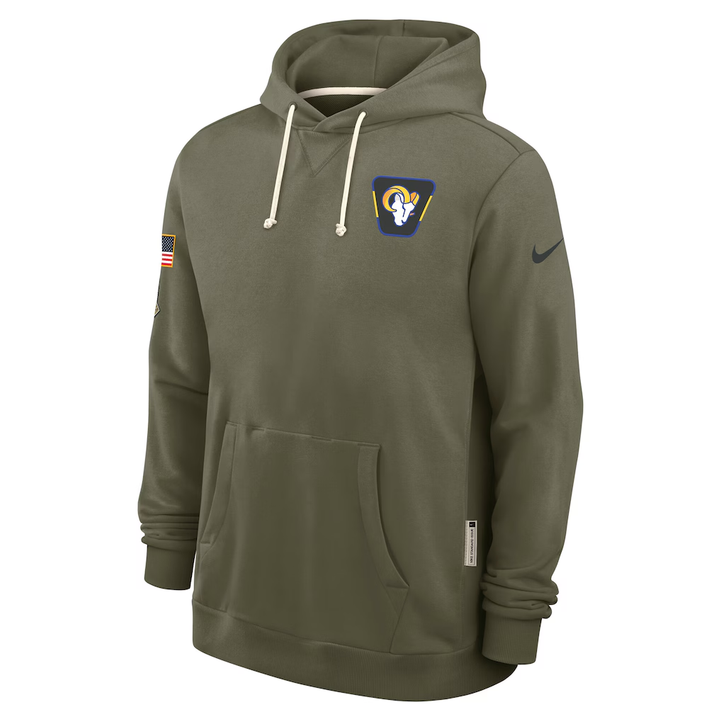 Men's Los Angeles Rams Nike Olive 2025 Salute to Service Sideline Standard Issue Dri-FIT Hoodie