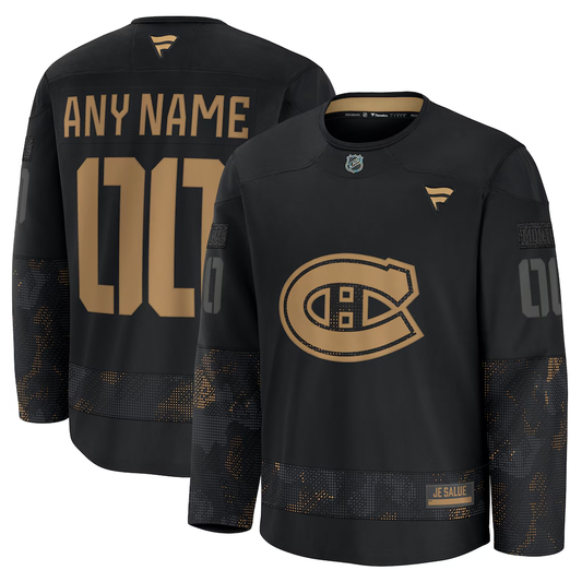 Men's Montreal Canadiens Fanatics Black 2024 Military Appreciation Practice Custom Jersey