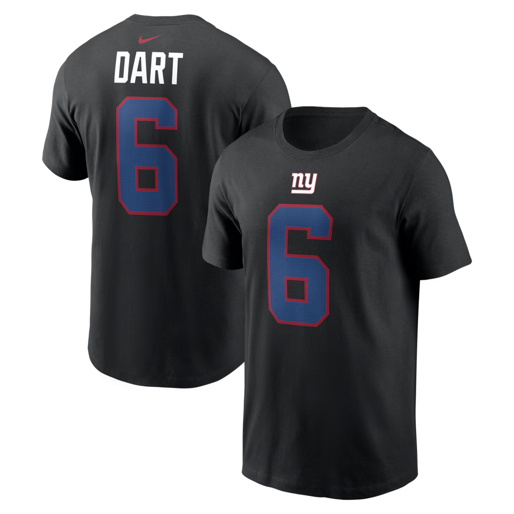 Men's New York Giants Jaxson Dart Nike Black Name & Number T-Shirt
