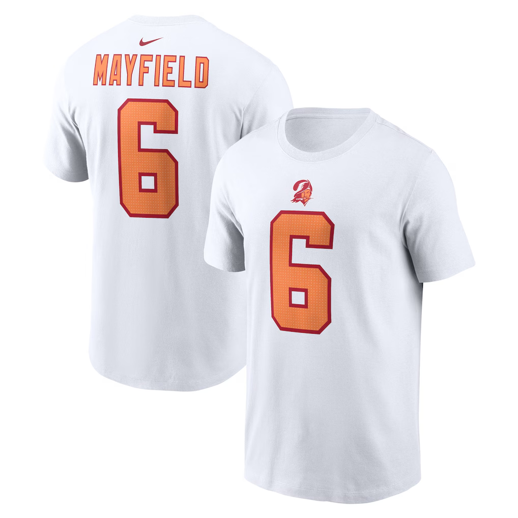 Men's '76 Tampa Bay Buccaneers Baker Mayfield Nike White 50th Season Name & Number T-Shirt