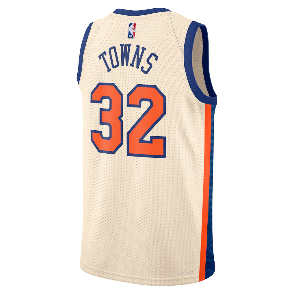 New York Knicks Karl-Anthony Towns Nike Cream 2025/26 Swingman Jersey - City Edition