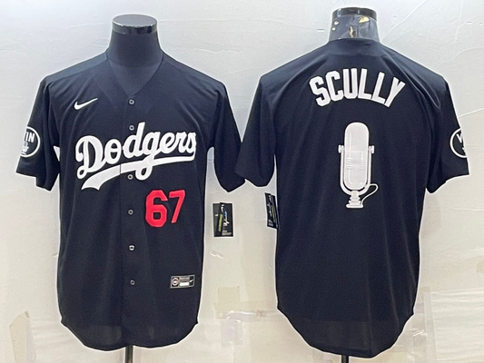 Men's Los Angeles Dodgers Vince Scully #67 Black Replica Baseball Jersey