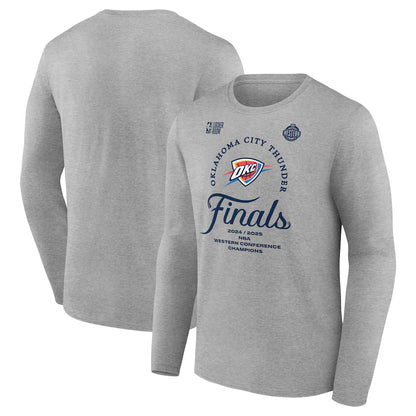 Men's Oklahoma City Thunder Fanatics Heather Gray 2025 Western Conference Champions Locker Room Long Sleeve T-Shirt