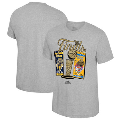 Indiana Pacers vs. Oklahoma City Thunder Stadium Essentials Heather Gray 2025 NBA Finals Ticket Matchup T-Shirt
