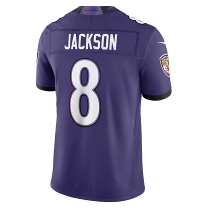 Men's Baltimore Ravens Lamar Jackson Purple Vapor F.U.S.E. Sewn Down Limited Jersey