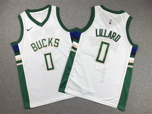 Youth Damian Lillard Milwaukee Bucks #0 City Edition Embroidered Jersey
