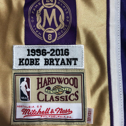 Kobe Bryant 1996-2016 Hall of Fame Gold Fully Embroidered 24# Jersey