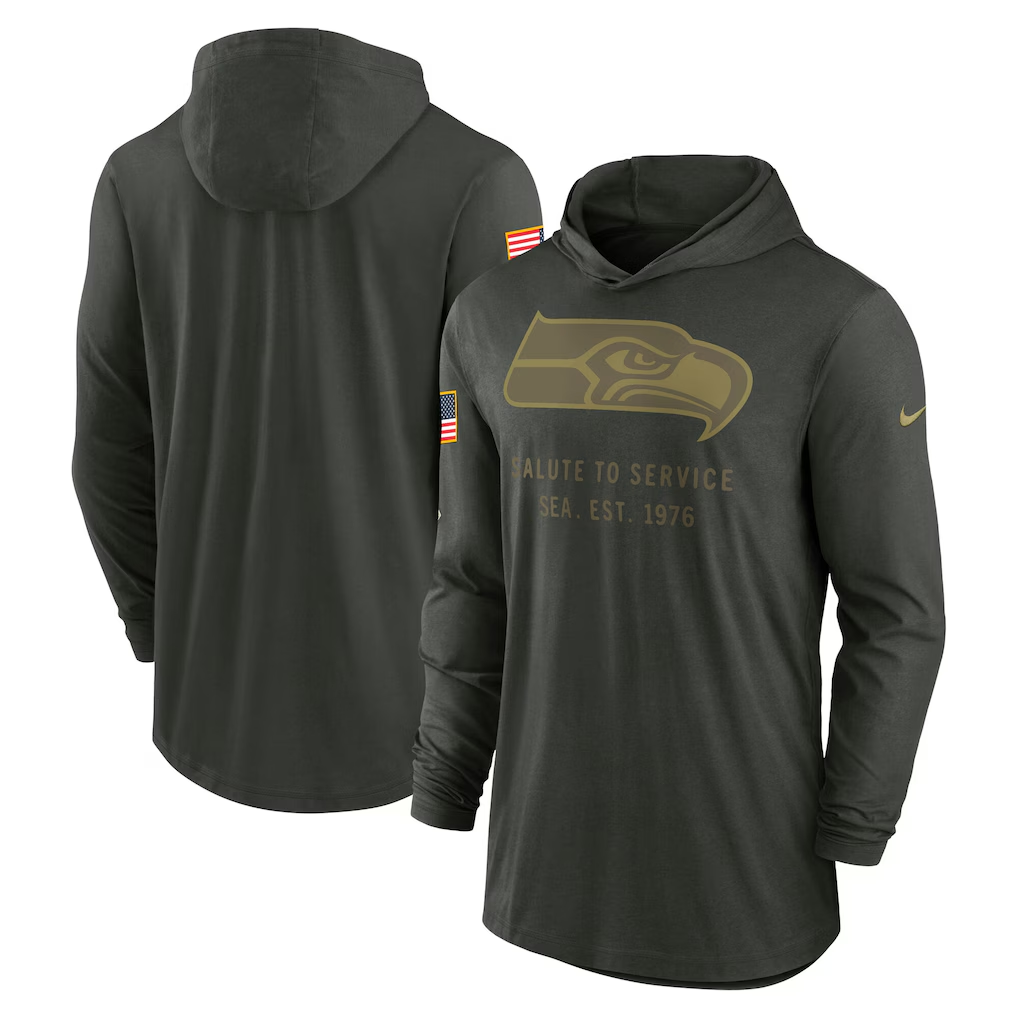 Men's Seattle Seahawks Nike Forest Green 2025 Salute to Service Sideline Dri-FIT Lightweight Hooded Pullover