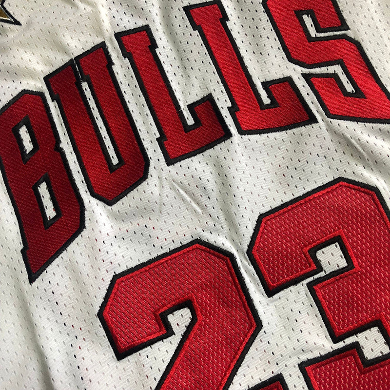 Michael Jordan Chicago Bulls 23 White -Retro Dense Embroidery