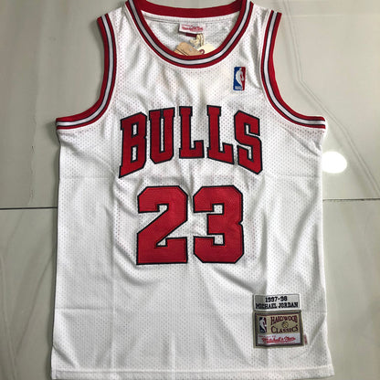 Michael Jordan Chicago Bulls 23 White -Retro Dense Embroidery