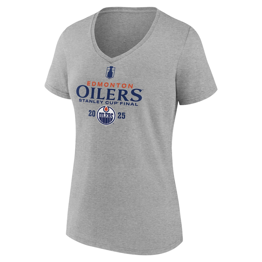 Women's Edmonton Oilers Fanatics Heather Gray 2025 Stanley Cup Final Roster V-Neck T-Shirt