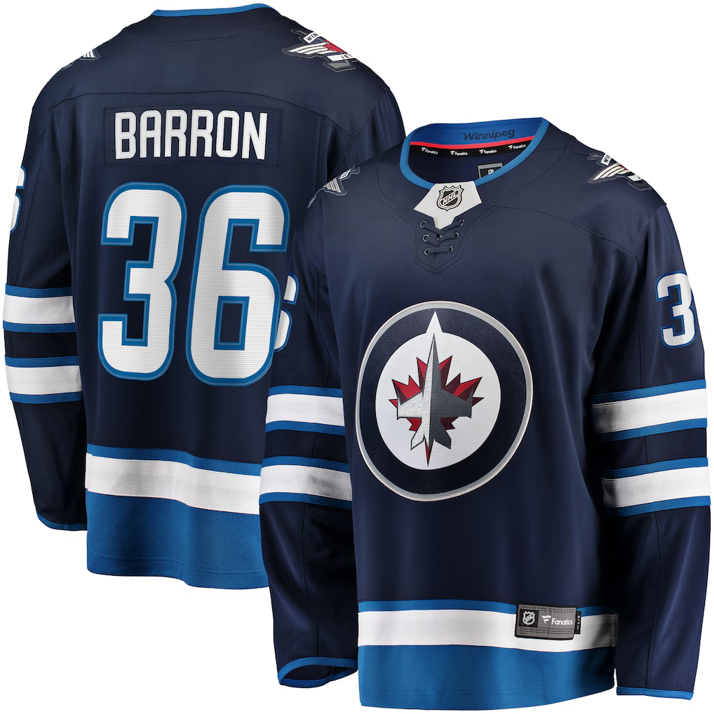 Men's Winnipeg Jets Morgan Barron #36 Navy Home Breakaway Player Jersey