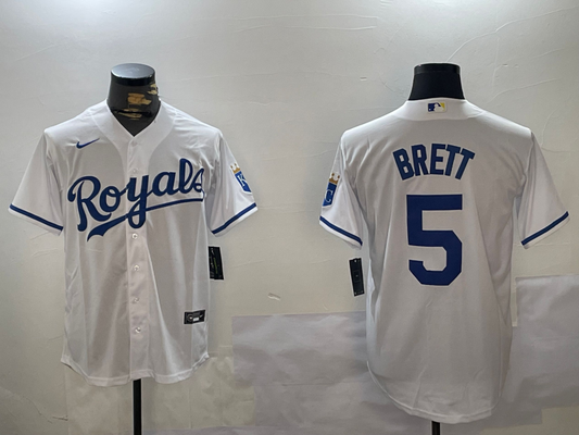 Men's Kansas City Royals George Brett #5 White Home Replica Player Jersey