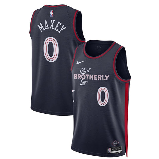 Men's  City Edition Philadelphia 76ers Tyrese Maxey #0 Navy 2023-2024 seasonJersey