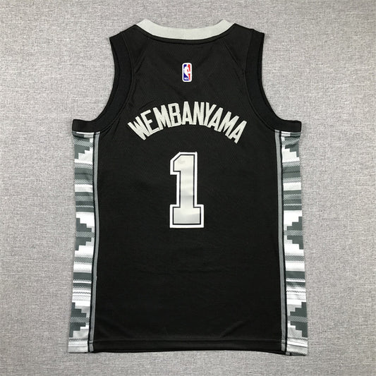 Youth Victor Wembanyama San Antonio Spurs #1 Black Statement Edition  Embroidered Jersey