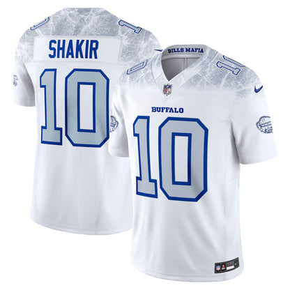 Men's Buffalo Bills Khalil Shakir Nike White 2025 Rivalries Collection F.U.S.E. VaporLimited Stitched Jersey