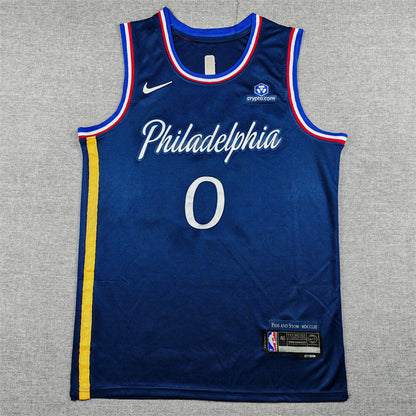 Tyrese Maxey #0 Philadelphia 76ers 2026 Navy Blue City Edition Swingman Embroidered Jersey