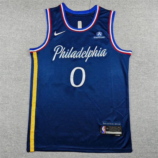 Tyrese Maxey #0 Philadelphia 76ers 2026 Navy Blue City Edition Swingman Embroidered Jersey