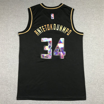 Giannis Antetokounmpo# 34 Milwaukee Bucks Black & Gold City Edition Swingman Embroidered Jersey