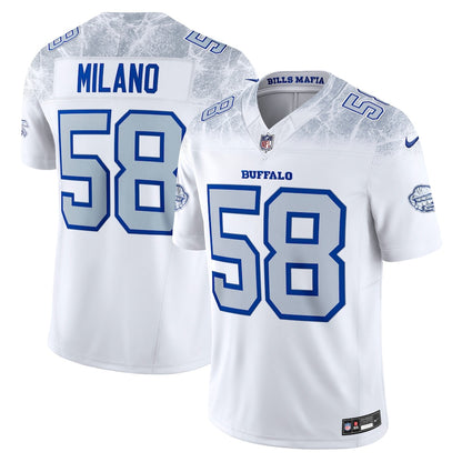 Men's Buffalo Bills Matt Milano Nike White 2025 Rivalries Collection F.U.S.E. VaporLimited Stitched Jersey