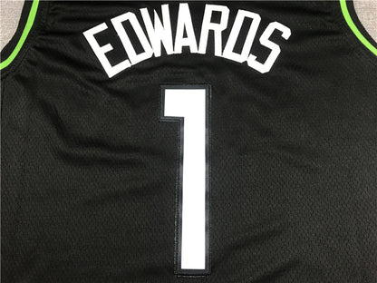 Anthony Edwards #1 Minnesota Timberwolves Black City Edition Swingman Embroidered Jersey