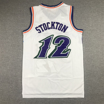 Utah Jazz John Stockton #12 Throwback 1996-97 White Embroidered Jersey