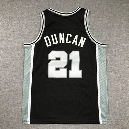 Youth Tim Duncan San Antonio Spurs #21 Black 1998-99 Throwback Embroidered Jersey
