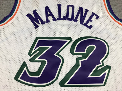 Utah Jazz Karl Malone #32 Utah Jazz Throwback 1996-97 White Embroidered Jersey