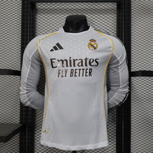 2025-26 Real Madrid Home Long Sleeve Player Version Jersey - Men's