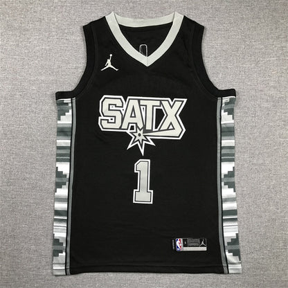 Youth Victor Wembanyama San Antonio Spurs #1 Black Statement Edition  Embroidered Jersey