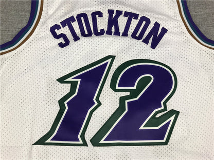 Utah Jazz John Stockton #12 Throwback 1996-97 White Embroidered Jersey