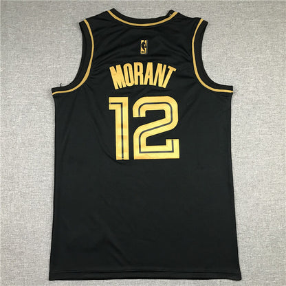 Ja Morant# 12 Memphis Grizzlies  Black & Gold Edition  Embroidered Jersey
