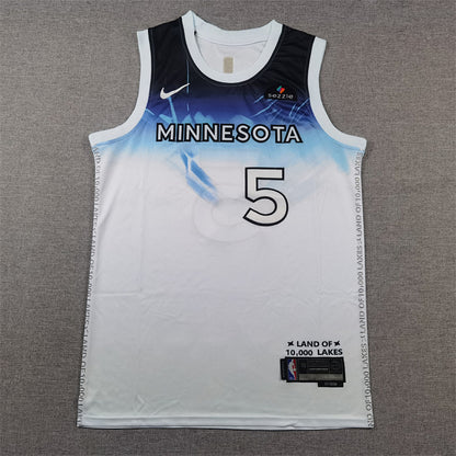 Anthony Edwards #5 Minnesota Timberwolves White City Edition Swingman Embroidered Jersey
