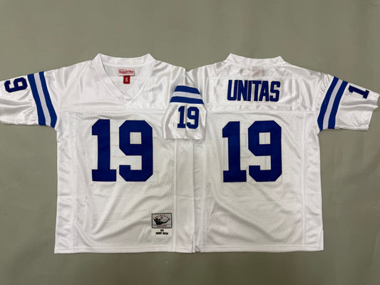 Youth Johnny Unitas #19 Indianapolis Colts White Vintage Throwback Jersey