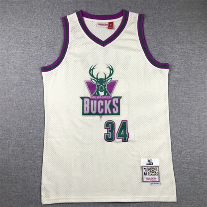 Ray Allen# 34 Milwaukee Bucks Retro Throwback Embroidered Jersey