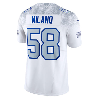 Men's Buffalo Bills Matt Milano Nike White 2025 Rivalries Collection F.U.S.E. VaporLimited Stitched Jersey