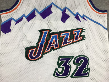 Utah Jazz Karl Malone #32 Utah Jazz Throwback 1996-97 White Embroidered Jersey