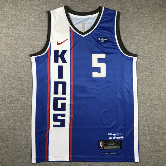 De’Aaron Fox#5 Sacramento Kings Blue City Edition Swingman Embroidered Jersey