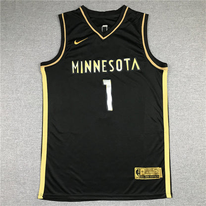 Anthony Edwards #1 Minnesota Timberwolves Black & Gold City Edition Swingman Embroidered Jersey