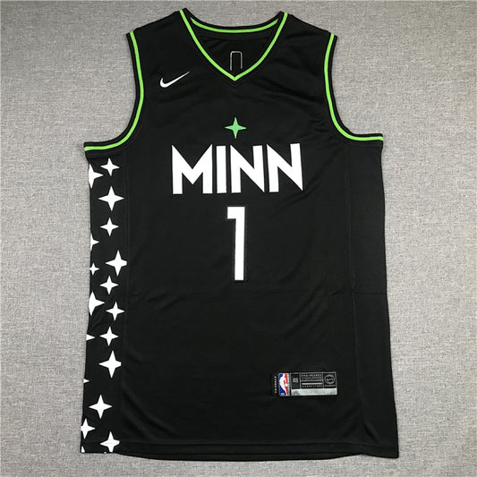 Anthony Edwards #1 Minnesota Timberwolves Black City Edition Swingman Embroidered Jersey