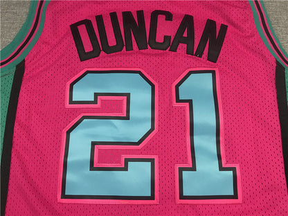 Tim Duncan #21 San Antonio Spurs 1998-99 Pink Throwback Embroidered Jersey  [Pre-Order]