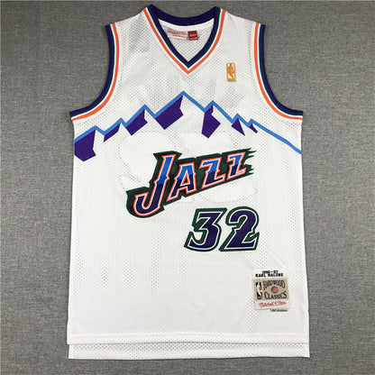 Utah Jazz Karl Malone #32 Utah Jazz Throwback 1996-97 White Embroidered Jersey