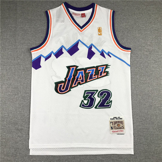 Utah Jazz Karl Malone #32 Utah Jazz Throwback 1996-97 White Embroidered Jersey