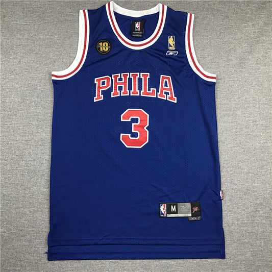 Allen Ezail Iverson #3 Philadelphia 76ers 10th Anniversary Edition  Embroidered Jersey