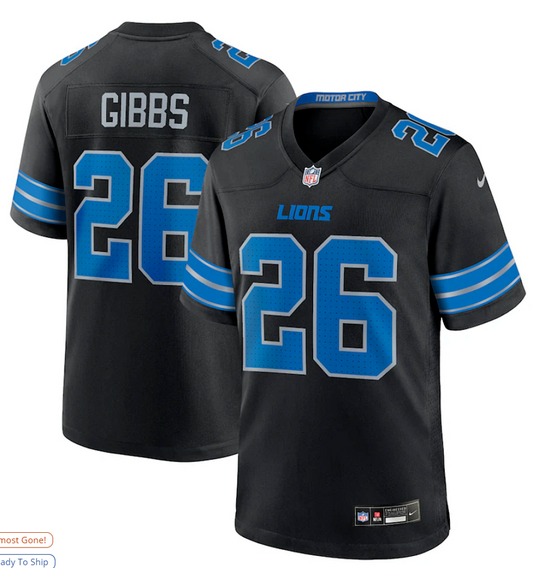 Jahmyr Gibbs #26 Detroit Lions black Jersey