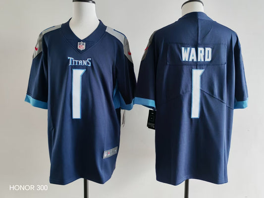 Tennessee Titans Cameron Ward #1 Navy Blue Jersey