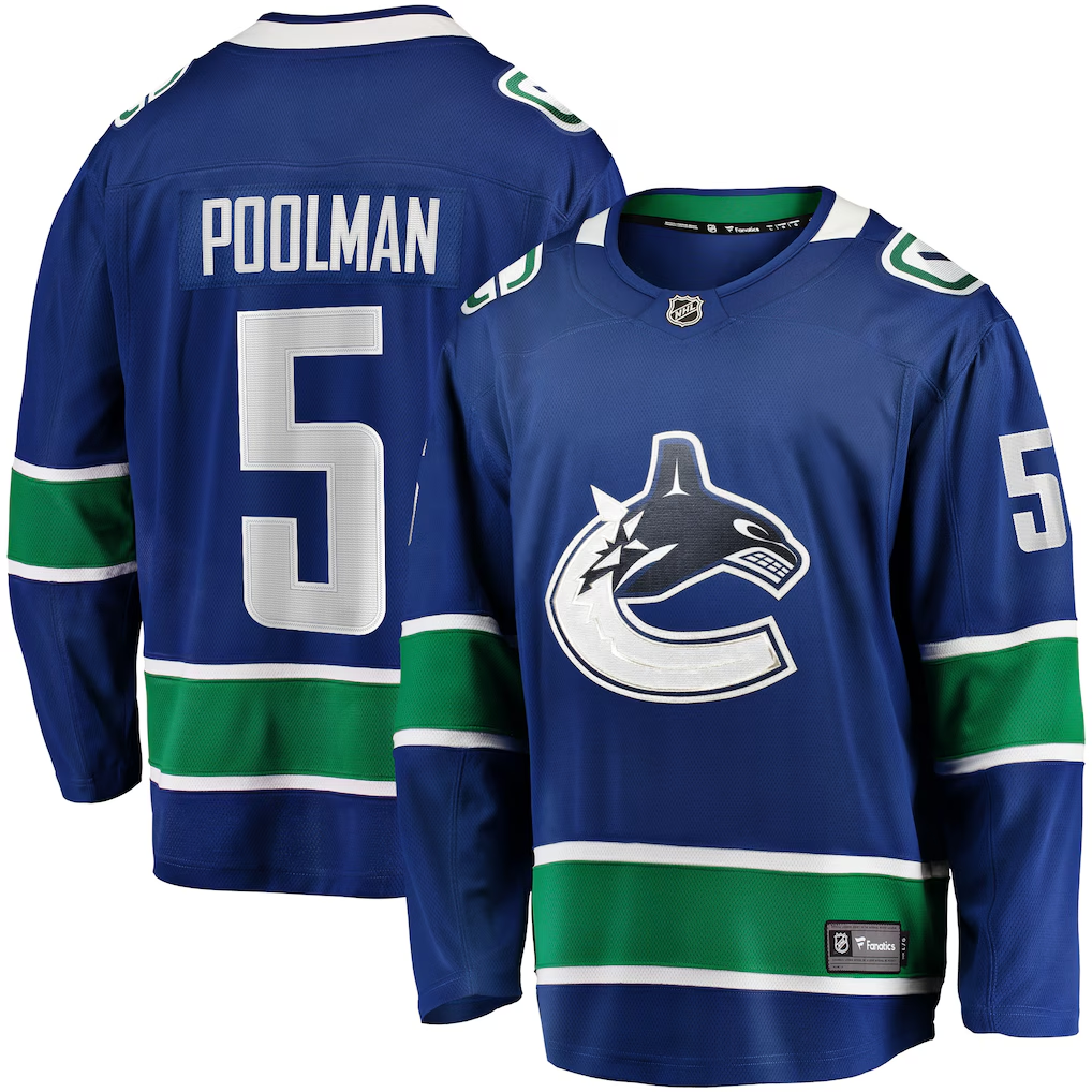 Men's Vancouver Canucks Tucker Poolman #5 Blue Home Breakaway Player Jersey